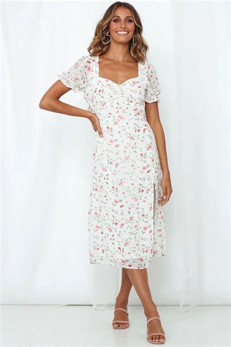 Chiffon Midi Dress Floral Print Midi Dress White Midi Dress Printed Midi Dress Chiffon