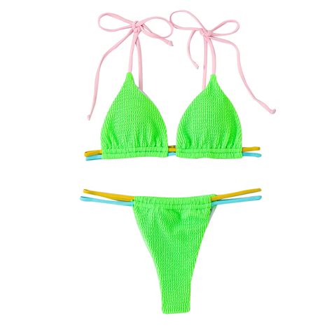 Wreesh Womens Two Piece Swimsuit String Bikini Sets Fashion Solid