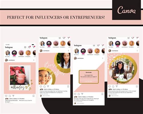 Boss Babe Instagram Posts Instagram Canva Template Pink Gold Template Social Media Templates