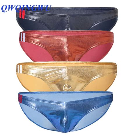 4pcs Lot Sexy Gay Men Underwear Lingerie Wetlook Patent Leather Low