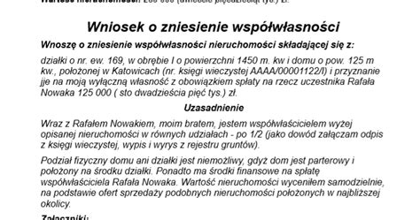 Wniosek o zniesienie współwłasności nieruchomości