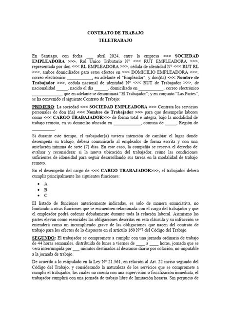 Contrato De Trabajo Modelo Teletrabajo Pdf Salario Derecho