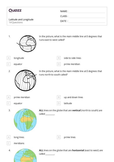 Latitude And Longitude Worksheets For Rd Grade On Quizizz