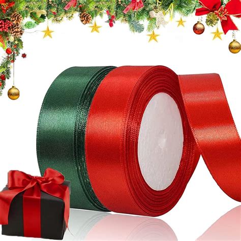 2 Rolls Christmas Satin Ribbon Christmas Ribbon For Gift Wrapping