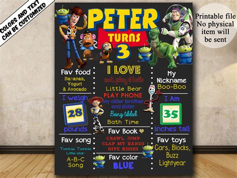 Printable Toy Story First Birthday Chalkboard Sign Poster St Etsy