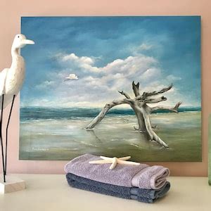 Driftwood Beach Art Coastal Art Original Coastal Painting - Etsy