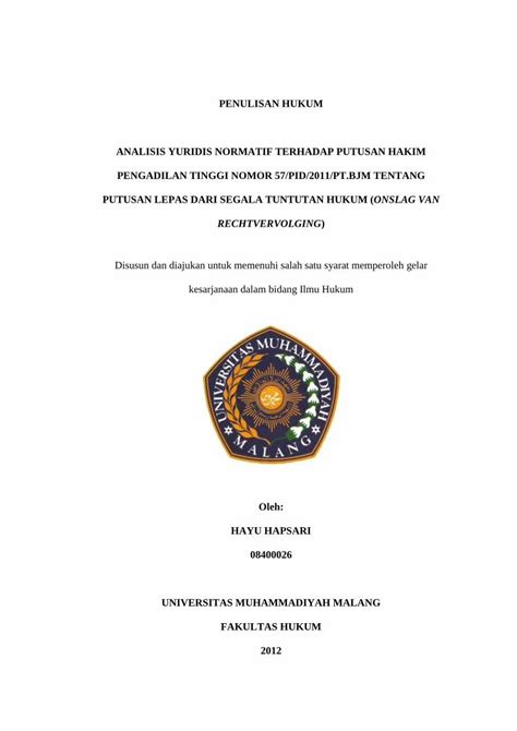 Pdf Penulisan Hukum Analisis Yuridis Normatif Eprints Umm Ac Id