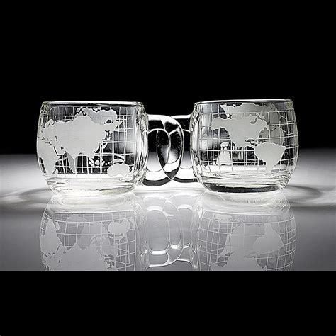 Nestles Nescafe Coffee Cups, World Globe, Set of 2, Clear Glass, Collectible, 8 Ounce