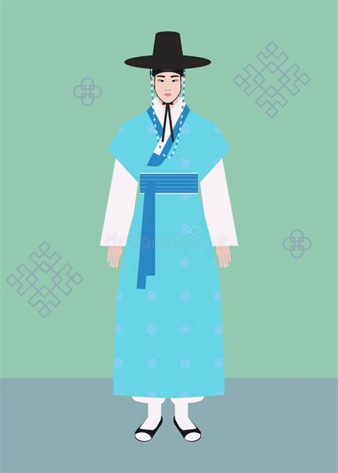 Corea Hombre Vestido Con El Tradicional Hanbok De Traje Azul Y