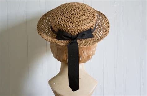 1930s Straw Hat With Black Ribbons Vintage 30s Wide Brimmed Etsy