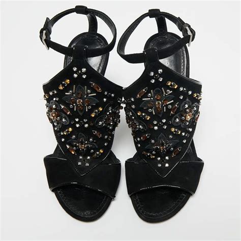 Louis Vuitton Black Suede Embellished Ankle Strap Sandals Size 35 Louis Vuitton | The Luxury Closet