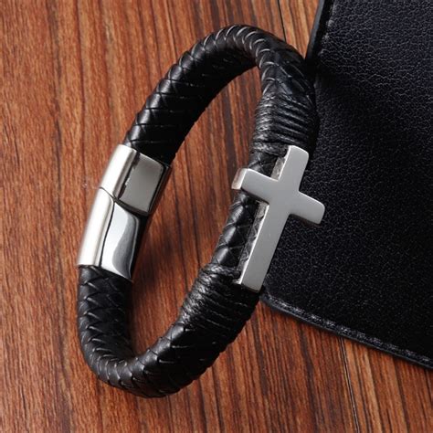 Cross Bracelet For Men Simple Cross Leather Bracelet For Him Etsy