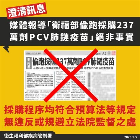 衛福部偷跑採購237萬劑pcv肺鏈疫苗？ 疾管署澄清採購程序均符合預算法等相關規定 民眾網