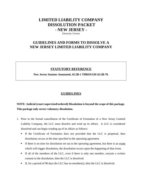 New Jersey Dissolution Package To Dissolve Limited Liability Company