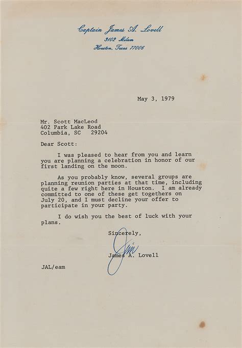 James Lovell Typed Letter Signed RR Auction