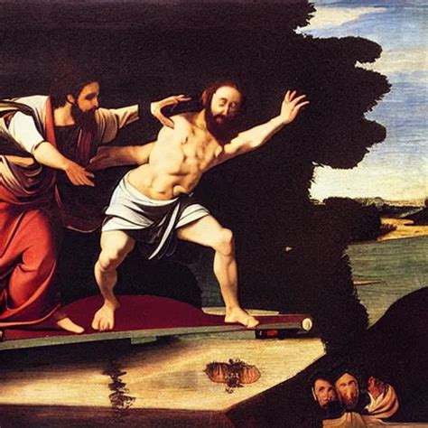 Jesus Christ Riding A Hoverboard Across Water Stable Diffusion Openart