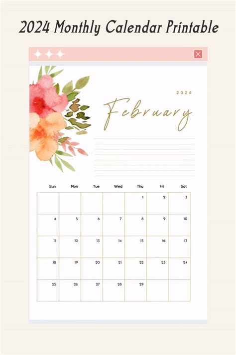 Monthly Calendar 2024: Cute Floral Calendar Printable [Video] in 2024 ...