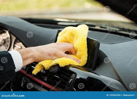 Cleaning Car. Hand with Microfiber Cloth Cleaning Car Interior Stock ...