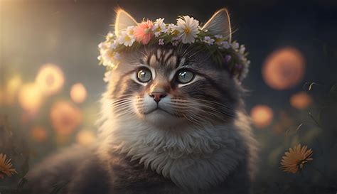 Premium Photo | A cat wearing a flower crown