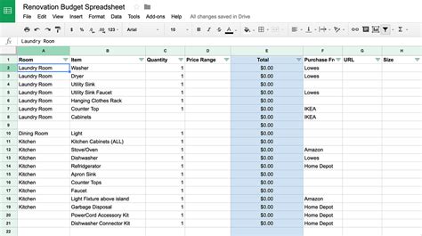 House Renovation Costs Spreadsheet — Db