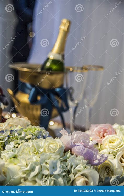 Bottle Of Champagne In An Ice Bucket At A Wedding Stock Image Image