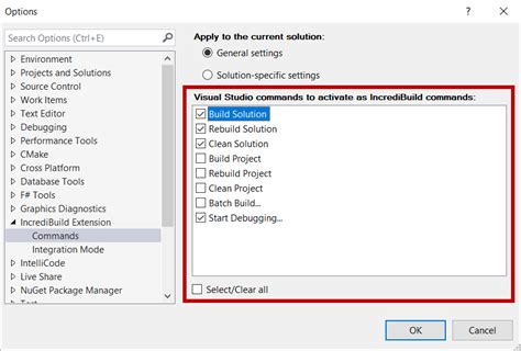 Configuring Incredibuild Visual Studio Commands