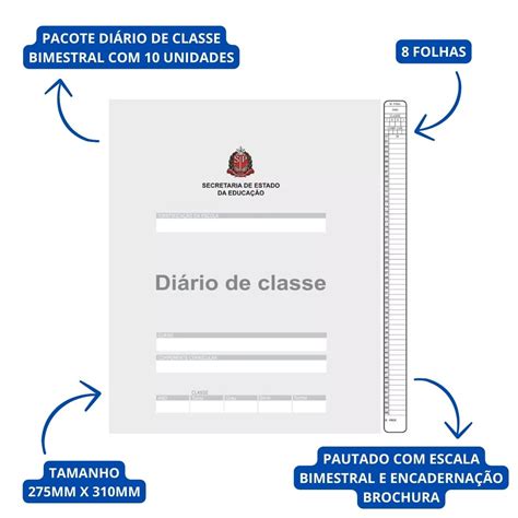 Diário De Classe Bimestral 8 Folhas Pacote C 10 Unidades Tamoio