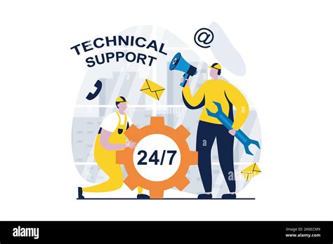 Technical Support Concept With People Scene In Flat Cartoon Design