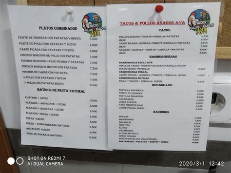 Carta Del Restaurante Tacos Y Pollos Asados Aya El Lamo