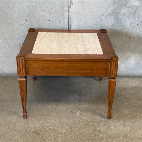 Vintage End Table With Travertine Inset Top