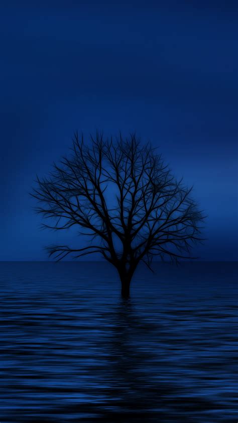 Blue Tree Moonlight Wallpaper For Phone Screen