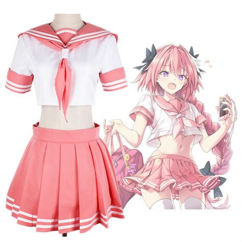 Fate Apocrypha Fgo Astolfo Japanese School Pink Uniform Cosplay Costume