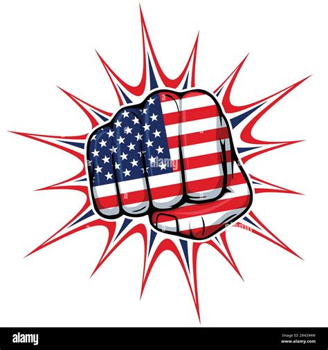 Powerful Punching Fist Front View With Comic Blast Usa American Flag