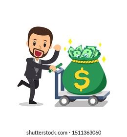 Cartoon Vector Businessman Pushing Big Money Stock Vector Royalty Free