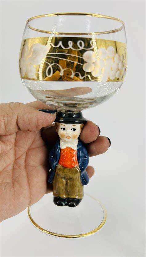 Goebel Hummel Figurine Wine Glasses German Boy And Girl Gold Trim West