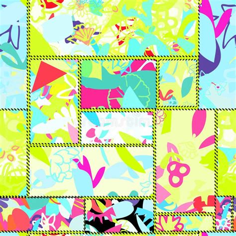 Seamless Patchwork Pattern With Roses Abstract Collage Asymmetric