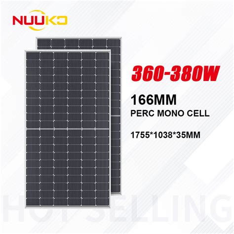 Nuuko Solar Panels 360w 365w 370w 375w 380w 166mm Half Cell Of Mono Solar Energy System China