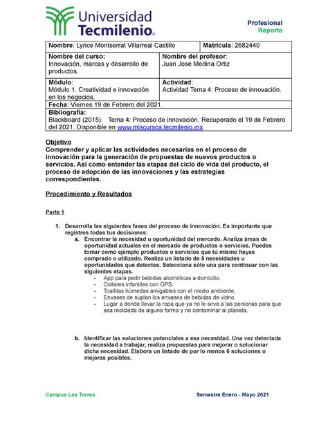 Innovación marcas y desarrollo de productos Act 4 Reporte Nombre