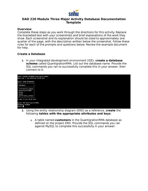 DAD 220 Module Three Major Activity Database Documentation Template