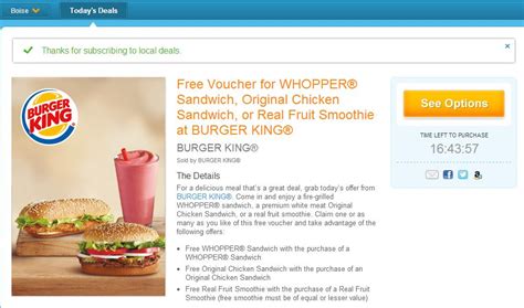 Burger King Coupons ~ Chicken Sandwich Whopper Or Fruit Smoothie Bogo Free A Thrifty Mom