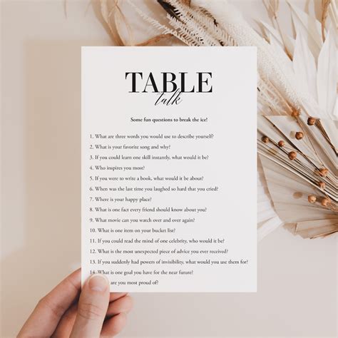 Printable Conversation Starter Table Talk Topics Instant Download