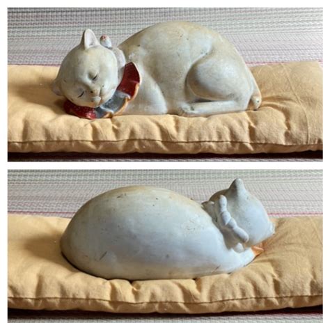 【傷や汚れあり】眠り猫 置物 裏隠し 立体春画 艶画 春画人形 枕絵 浮世絵 細密細工 陶器 磁器 和物 ネコ 時代物 古美術品 骨董品 箱