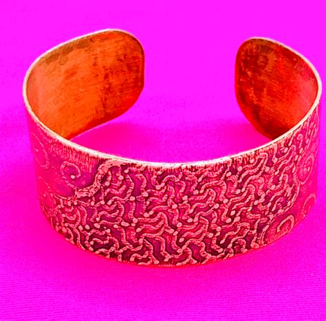 Vintage Copper Cuff Bracelet With Texture Gem