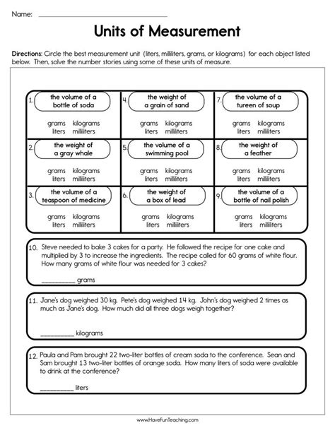 Measuring Units Worksheets