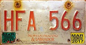 Vehicle registration plates of Newfoundland and Labrador - Wikipedia