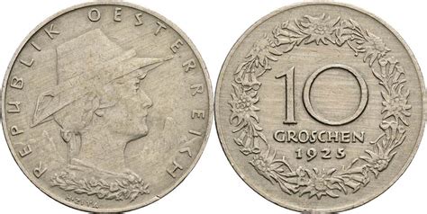 Österreich 1 Republik 10 Groschen 1925 ss MA Shops