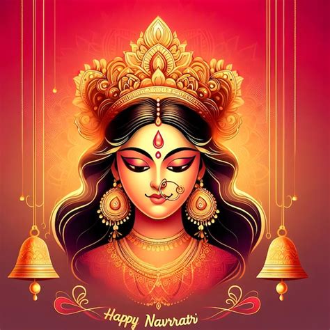 Happy Navratri Festival Greeting Background With Hindu Goddess Durga