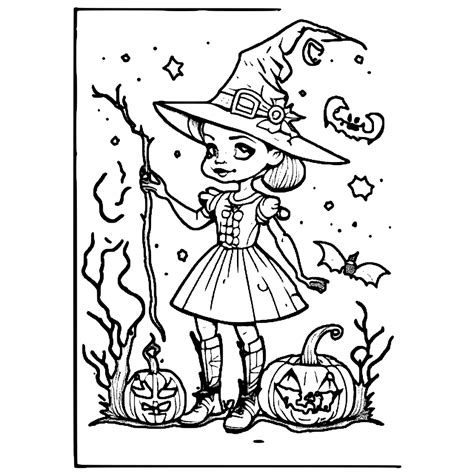 Halloween Witch Coloring Page · Creative Fabrica