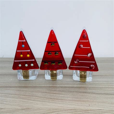 Small Red Fused Glass Christmas Tree Tealight Holder 13 Cm X 7 Cm Various Designs Etsy Uk