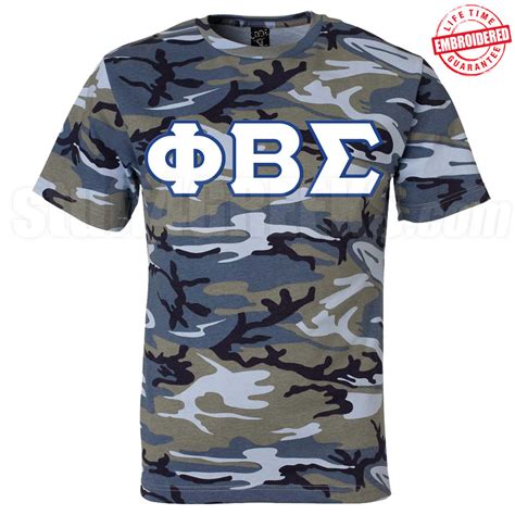 Phi Beta Sigma Greek Letter T Shirt Blue Camouflage Embroidered With Lifetime Guarantee